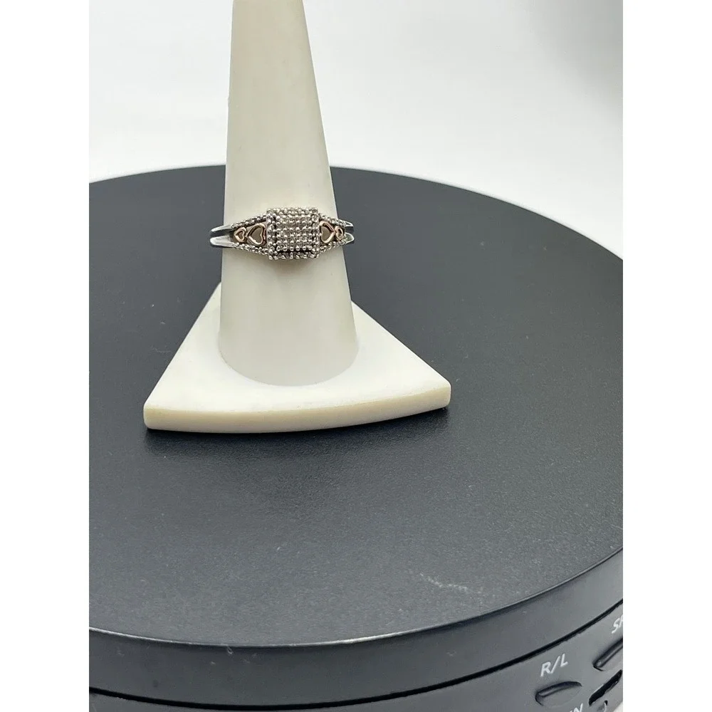 Sun Sterling Silver 14K Rose Gold Heart Natural Diamonds  Engagement Ring Sz 9.5